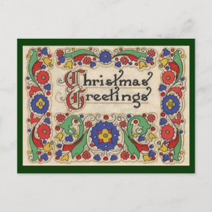 Vintage Christmas Greetings with Decorative Border Holiday Postcard