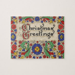 Vintage Christmas Greetings with Decorative Border Jigsaw Puzzle
