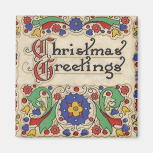Vintage Christmas Greetings with Decorative Border Magnet