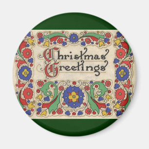 Vintage Christmas Greetings with Decorative Border Magnet