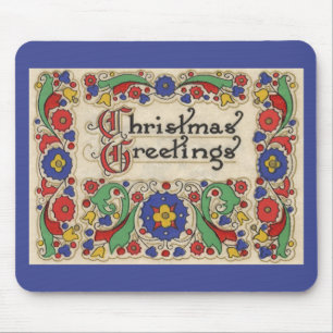 Vintage Christmas Greetings with Decorative Border Mouse Mat