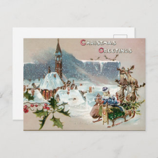Vintage CHRISTMAS GREETINGS with Santa on Sleigh Postcard