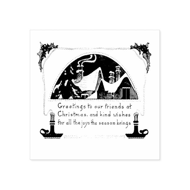 VINTAGE "CHRISTMAS GREETINGS" WOOD ART STAMP (Imprint)