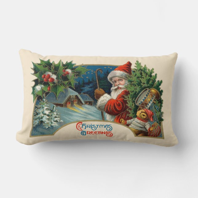 Vintage Christmas Greetinog Pillow (Front)
