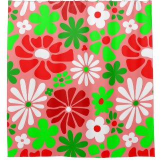 vintage christmas groovy 1960s floral shower curtain