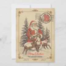 Vintage Christmas Hand-Drawn Flat Holiday Card
