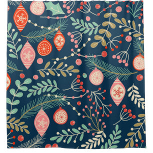 Vintage Christmas Hand Drawn Seamless Shower Curtain