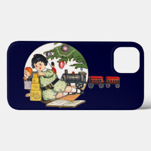 Vintage Christmas, Happy Boy Playing with Toys iPhone 13 Case