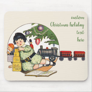 Vintage Christmas, Happy Boy Playing with Toys Mouse Mat