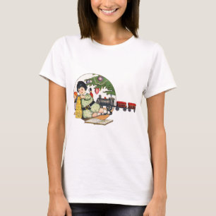 Vintage Christmas, Happy Boy Playing with Toys T-Shirt