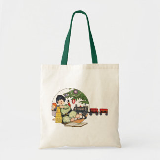 Vintage Christmas, Happy Boy Playing with Toys Tote Bag