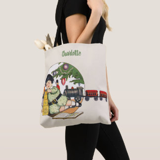 Vintage Christmas, Happy Boy Playing with Toys Tote Bag