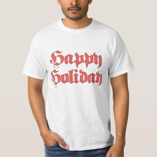 Vintage Christmas, Happy Holiday Text Red Letters T-Shirt (Front)