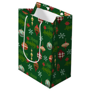 Vintage Christmas Happy Holidays Medium Gift Bag