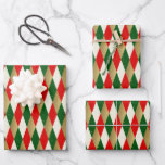 Vintage Christmas Harlequin Diamonds Wrapping Paper Sheet<br><div class="desc">The vintage Christmas wrapping paper is a stunning and classic design that harks back to the charm of yesteryears. It features a delightful harlequin diamond pattern that encompasses the entire sheet. The primary colours in this pattern are rich and traditional, including deep red, vibrant green, gleaming gold, and elegant ivory....</div>
