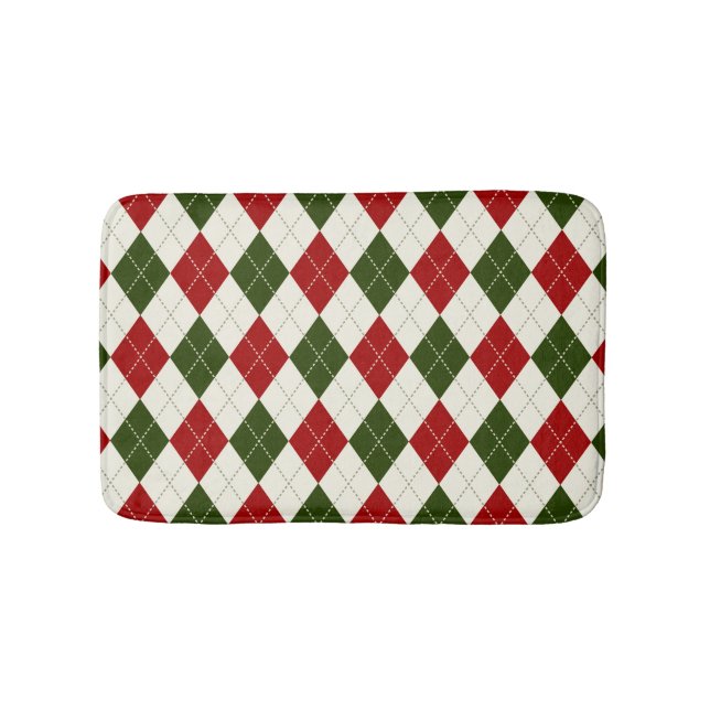 Vintage Christmas Harlequin Plaid | Bath Mat (Front)