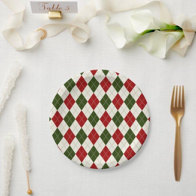 Vintage Christmas Harlequin Plaid | Paper Plate (Wedding)