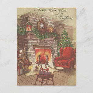 Vintage Christmas Hearth Holiday Postcard