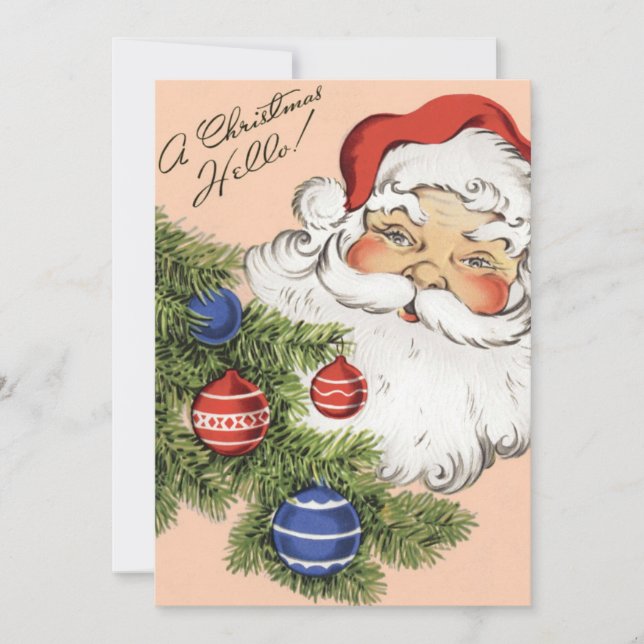 Vintage Christmas Hello! Jolly Santa Claus Holiday Card (Front)