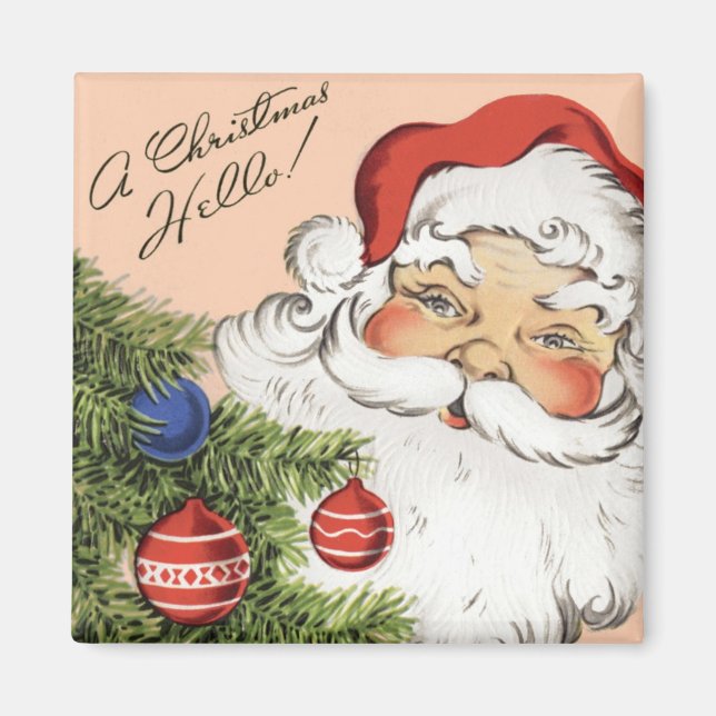 Vintage Christmas Hello! Jolly Santa Claus Magnet (Front)