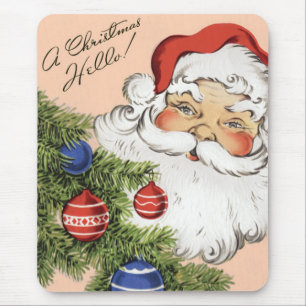 Vintage Christmas Hello! Jolly Santa Claus Mouse Mat