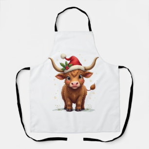 Vintage Christmas Highland Cow Cute Holiday Farm A Apron