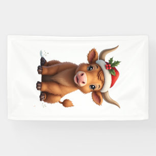 Vintage Christmas Highland Cow Cute Holiday Farm A Banner