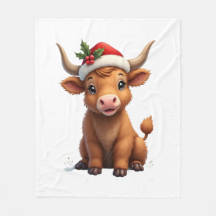 Vintage Christmas Highland Cow Cute Holiday Farm A Fleece Blanket