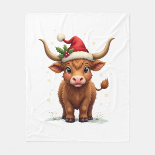 Vintage Christmas Highland Cow Cute Holiday Farm A Fleece Blanket