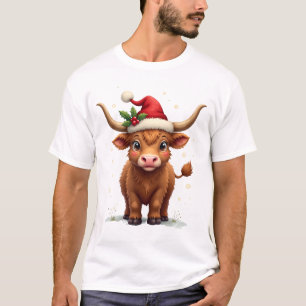 Vintage Christmas Highland Cow Cute Holiday Farm A T-Shirt
