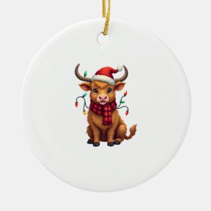 Vintage Christmas Highland Cow Cute Holiday Vector Ceramic Tree Decoration