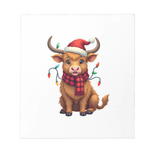 Vintage Christmas Highland Cow Cute Holiday Vector Notepad