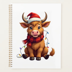 Vintage Christmas Highland Cow Cute Holiday Vector Planner