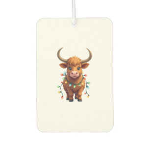 Vintage Christmas Highland Cow Cute Retro Holiday Car Air Freshener