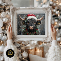 Vintage Christmas Highland Cow Decoupage 