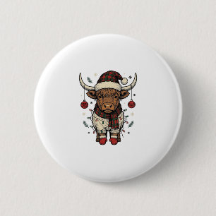 Vintage Christmas Highland Cow Holiday Shirt_1 6 Cm Round Badge
