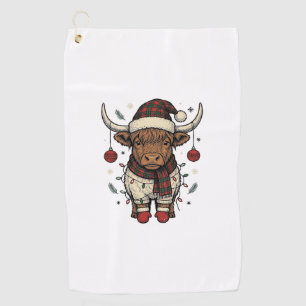 Vintage Christmas Highland Cow Holiday Shirt_1 Golf Towel
