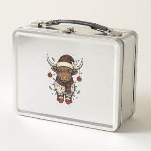 Vintage Christmas Highland Cow Holiday Shirt_1 Metal Lunch Box
