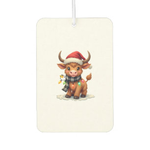 Vintage Christmas Highland Cow in Santa Hat and Bu Car Air Freshener