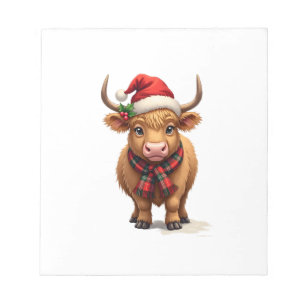 Vintage Christmas Highland Cow in Santa Hat and Pl Notepad
