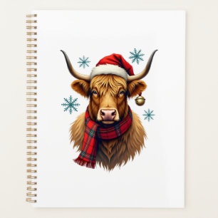 Vintage Christmas Highland Cow Santa Hat Colourful Planner