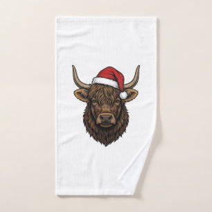 Vintage Christmas Highland Cow Santa Hat Shirt_1 Hand Towel