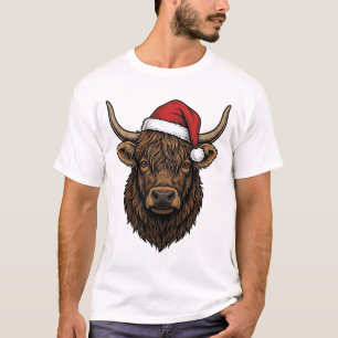 Vintage Christmas Highland Cow Santa Hat Shirt_1 T-Shirt