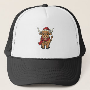 Vintage Christmas Highland Cow Santa Hat Vector_1