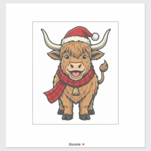 Vintage Christmas Highland Cow Santa Hat Vector_1