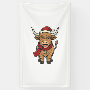 Vintage Christmas Highland Cow Santa Hat Vector_1 Banner