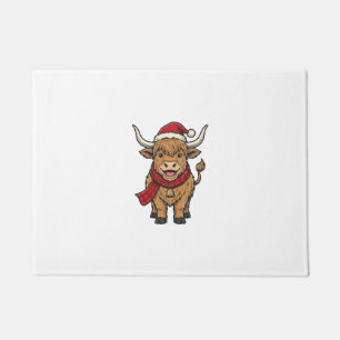 Vintage Christmas Highland Cow Santa Hat Vector_1 Doormat