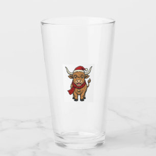 Vintage Christmas Highland Cow Santa Hat Vector_1 Glass