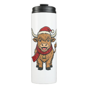 Vintage Christmas Highland Cow Santa Hat Vector_1 Thermal Tumbler