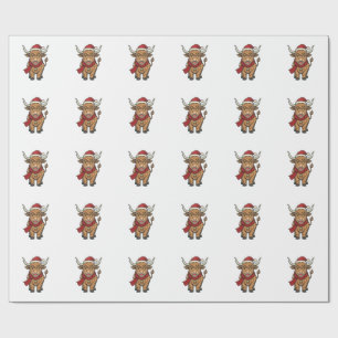 Vintage Christmas Highland Cow Santa Hat Vector_1 Wrapping Paper